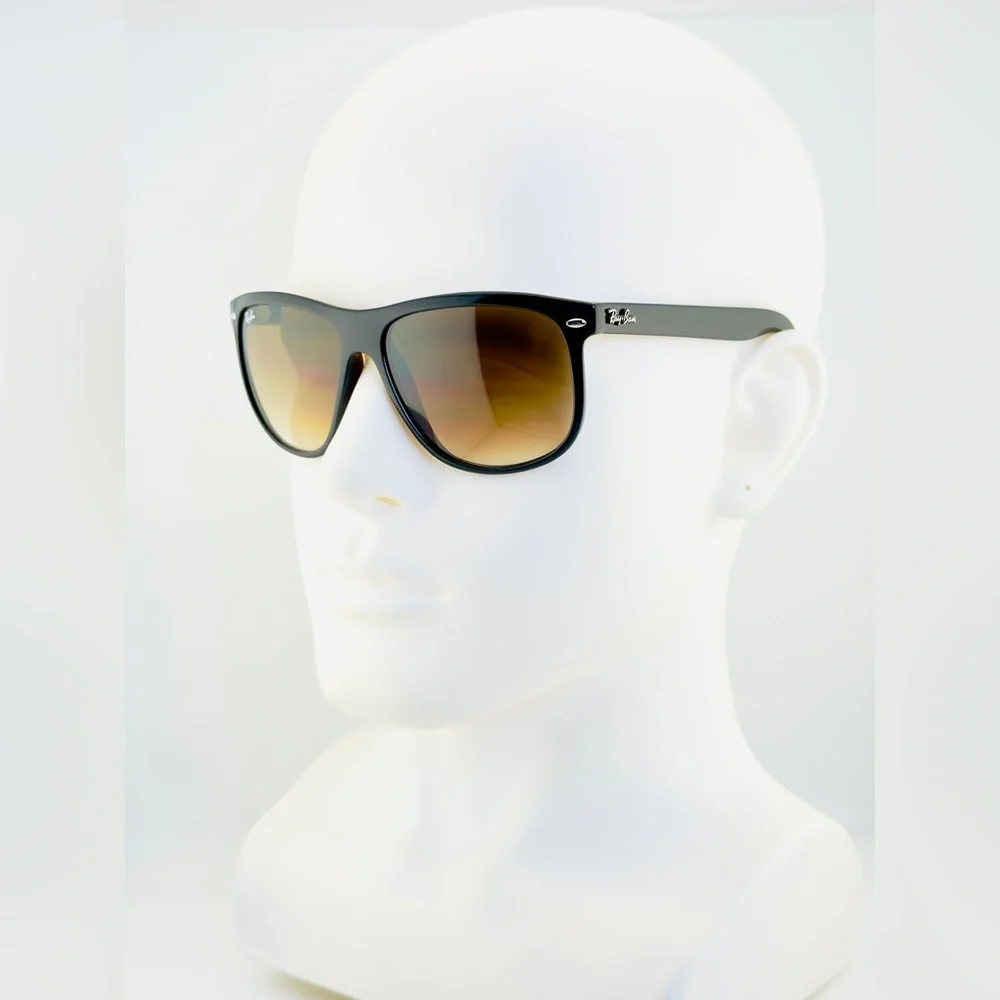 Ray-Ban Boyfriend Sunglasses RB4147 Polished Black On Brown Square Gradient lens